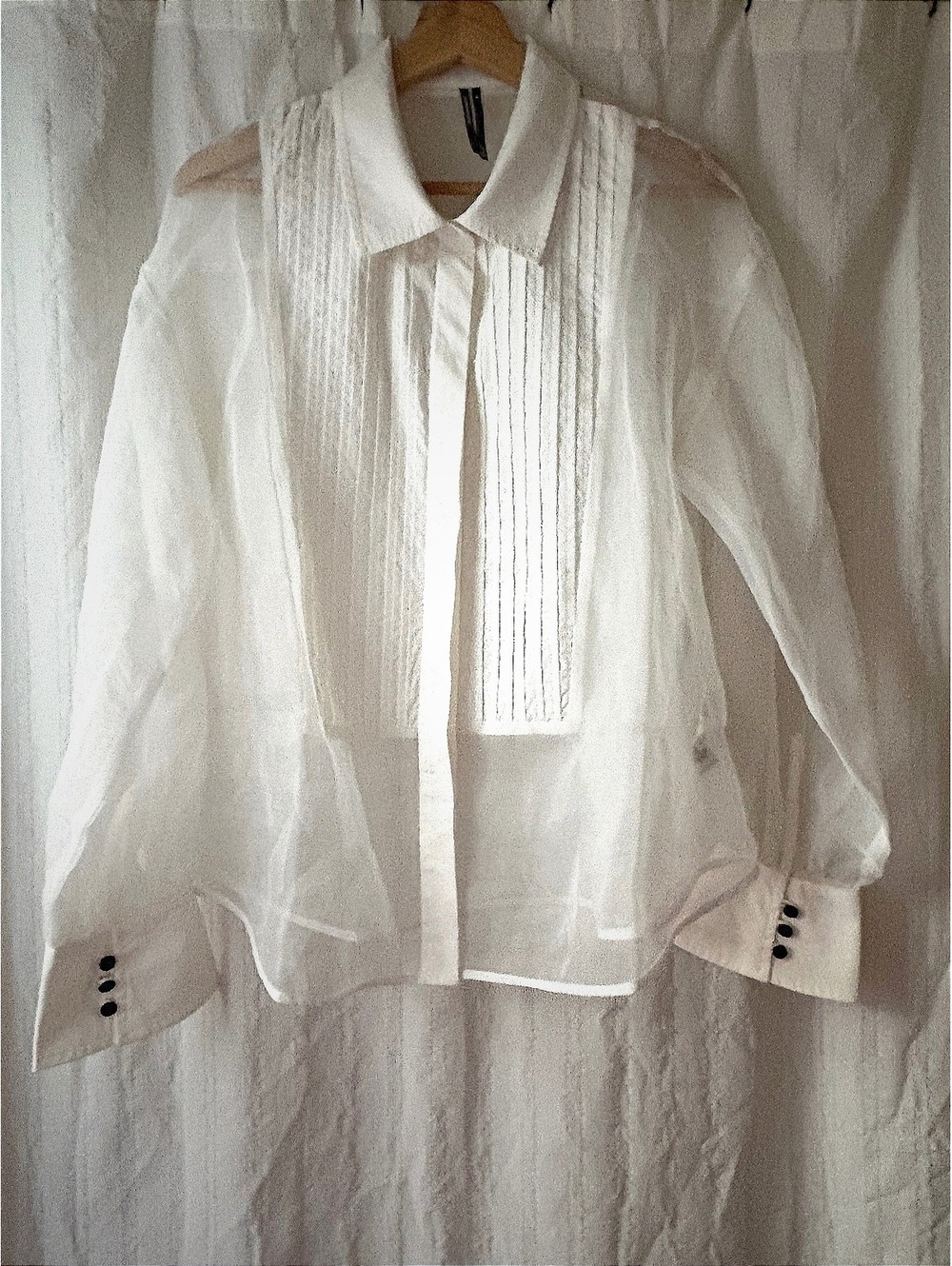 Anthropologie Sheer Button-Up Tuxedo Blouse in White Size Medium #event #sexy
